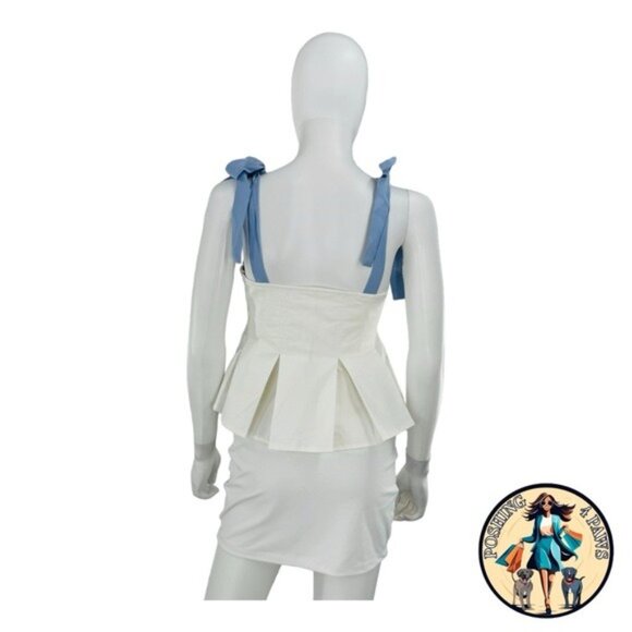 Hyacinth House NEW White and Blue Ophelia Bow Preppy Peplum Top Size Large - Picture 6 of 8